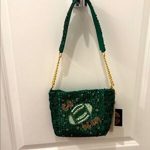 NWT Green and gold Beaded football Go team Bag